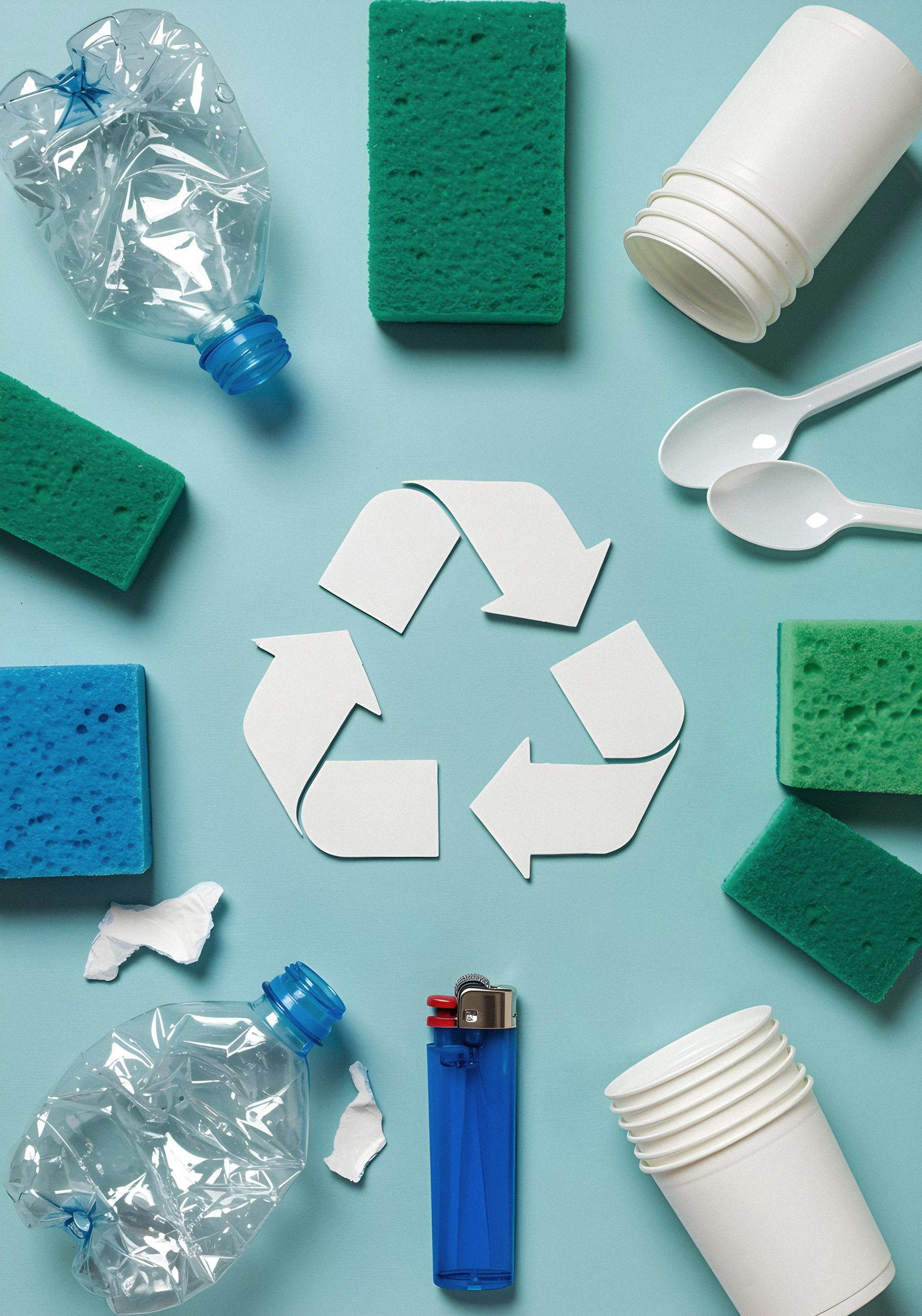 recycling symbols with waste items