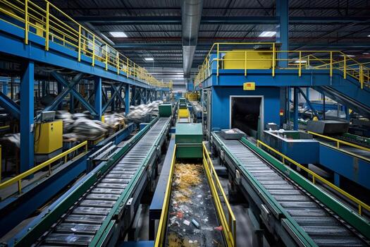 waste sorting plant recycling and storage of waste for further disposal clean and organized waste separation facility in action ai generative photo